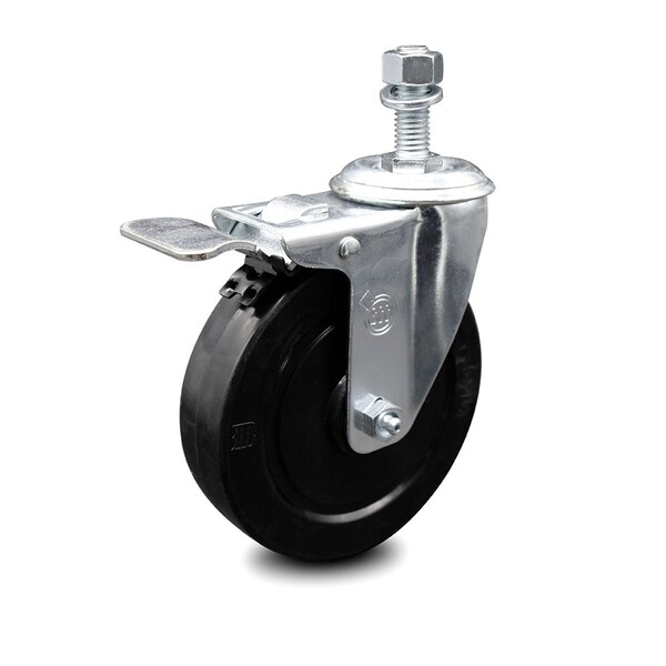 5 Inch Soft Rubber Wheel Swivel 12mm Stem Caster with Total Lock Brake SCC